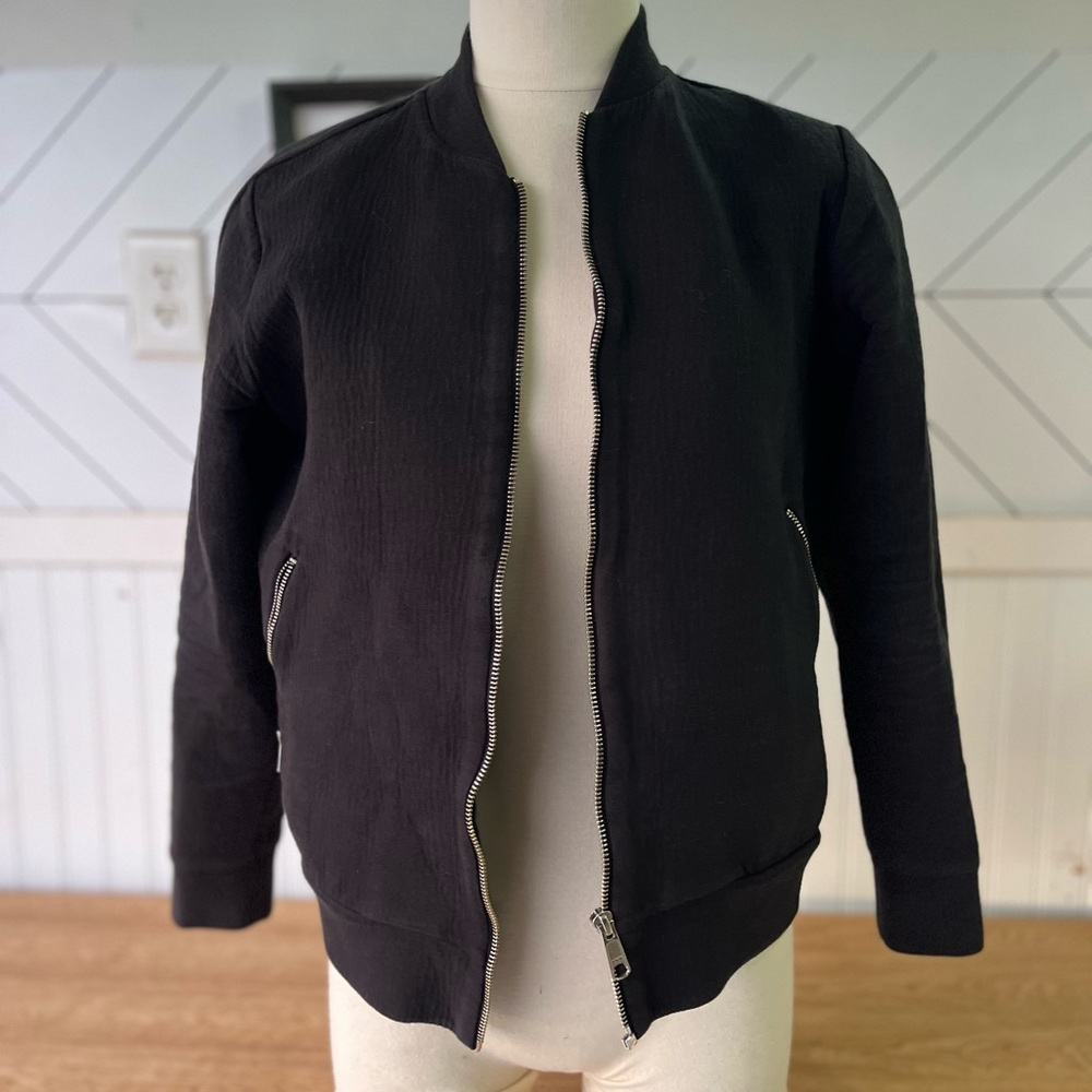 EVERLANE The Street Fleece Bomber Jacket Black Size S
